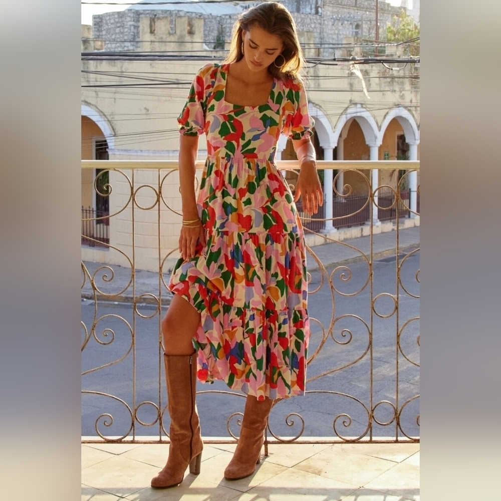 Mister Zimi Winter Colorful Fun Spring Midi Dress In Leaf Size 10 — image 2 of 8